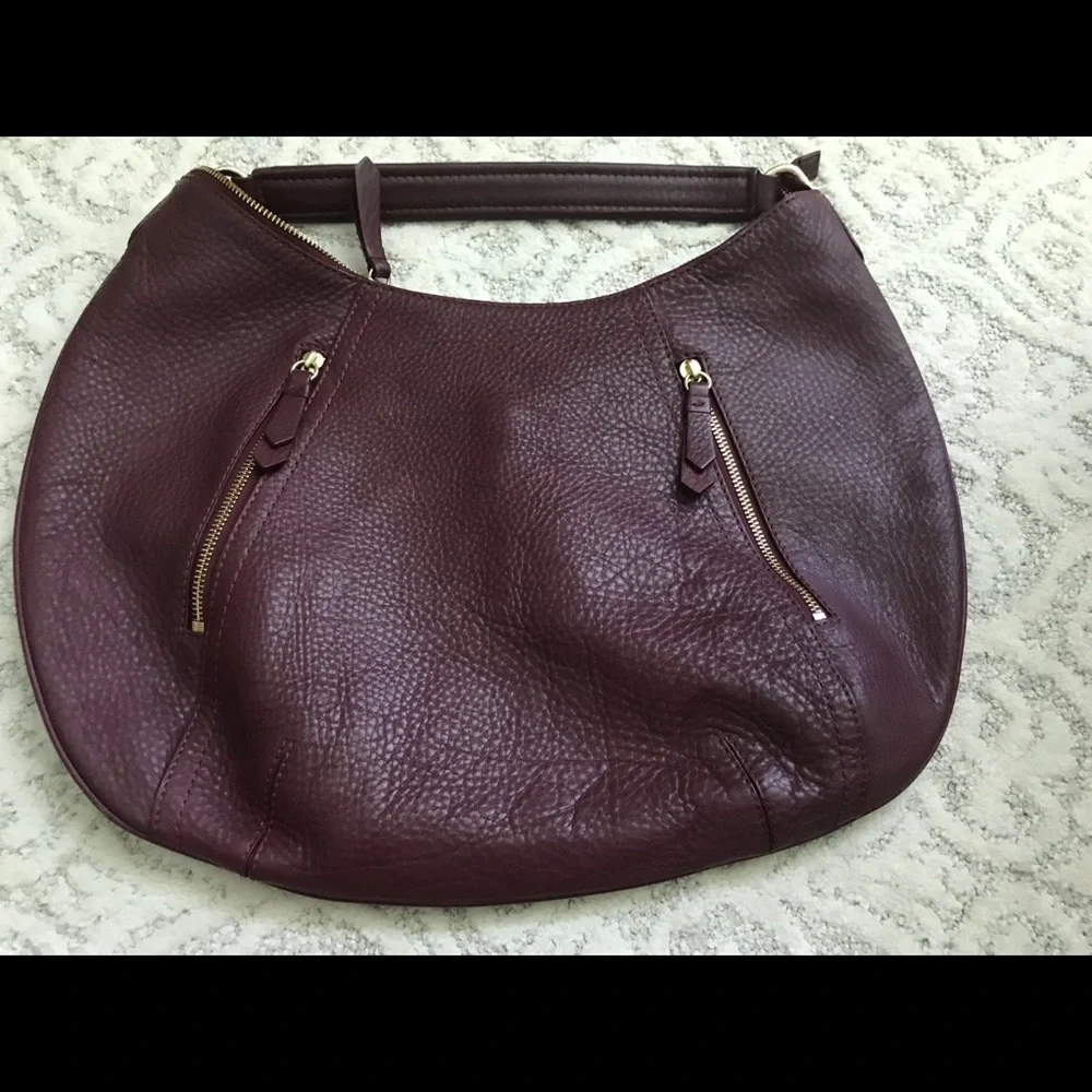 Cole Haan Burgundy Oxblood Pebbled Leather Zip Pocket Hobo Bag